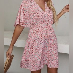 Women's Short Sleeve All Over Print High Waist A Line Summer Short Dress